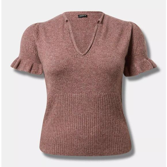 Torrid Vegan Cashmere V-Neck Ruffle Elbow Sleeve Pullover Sweater Size 6 6X 30 - Picture 5 of 12